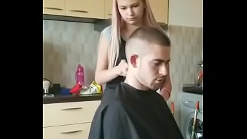 Shaving girl haircut